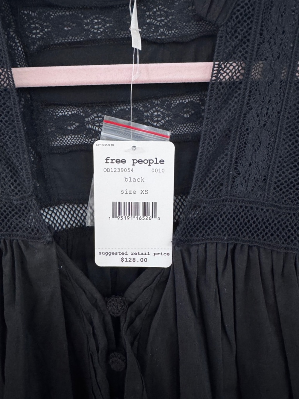 NWT Free People FP One Adella Lace Inset Boho Blouse Black Size XS. 0015 - Picture 6 of 8